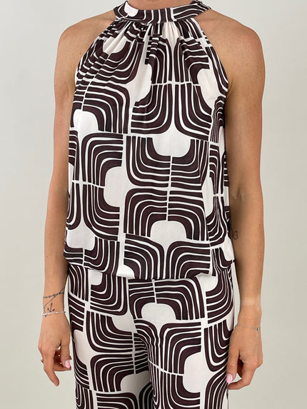 Neckholder Top Muster in Mokka/Offwhite Artikel 5919