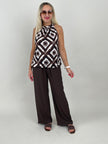 Neckholder Top Kofferstoff Muster in Mokka/Creme