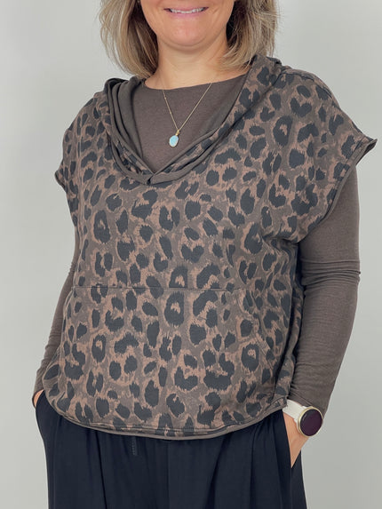 Sweatshirt Kurzarm mit Kapuze Leo/Mokka