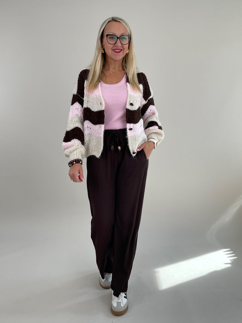 Cardigan mit Streifen in Mokka/Rosa Art. 6312