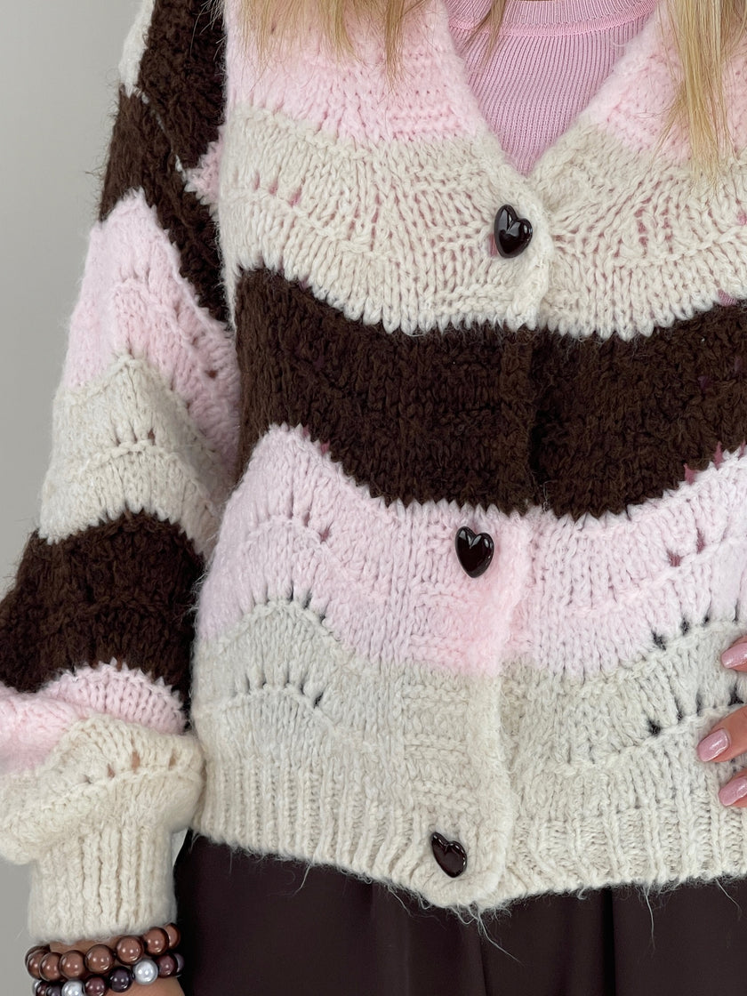 Cardigan mit Streifen in Mokka/Rosa Art. 6312