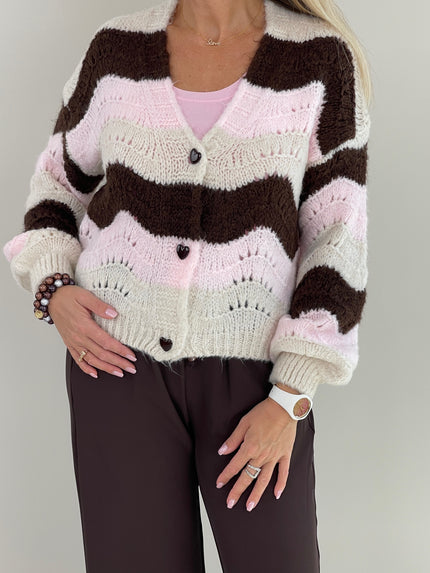 Cardigan mit Streifen in Mokka/Rosa Art. 6312