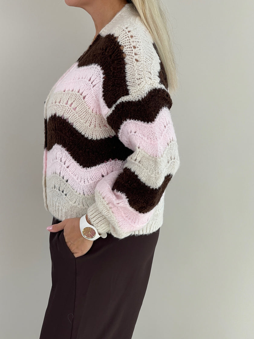 Cardigan mit Streifen in Mokka/Rosa Art. 6312