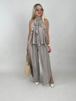 2-Teiler Neckholder-Top & Weite Hose in Taupe