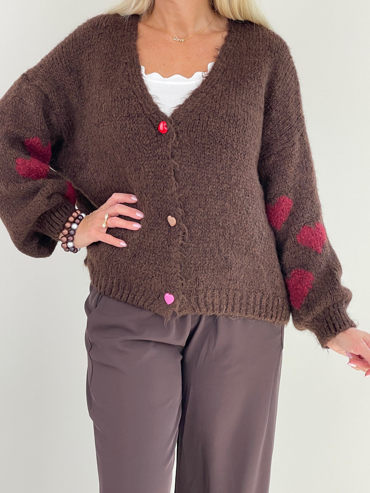 Cardigan Herzen in Mokka