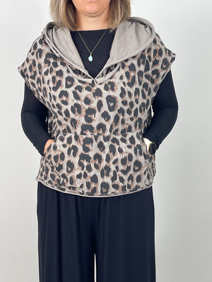 Sweatshirt Kurzarm mit Kapuze Leo/Taupe