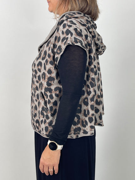 Sweatshirt Kurzarm mit Kapuze Leo/Taupe
