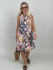 Neckholder-Kleid Kurz Kofferstoff Muster Orange/Schwarz