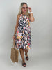 Neckholder-Kleid Kurz Kofferstoff Muster Orange/Schwarz