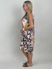 Neckholder-Kleid Kurz Kofferstoff Muster Orange/Schwarz