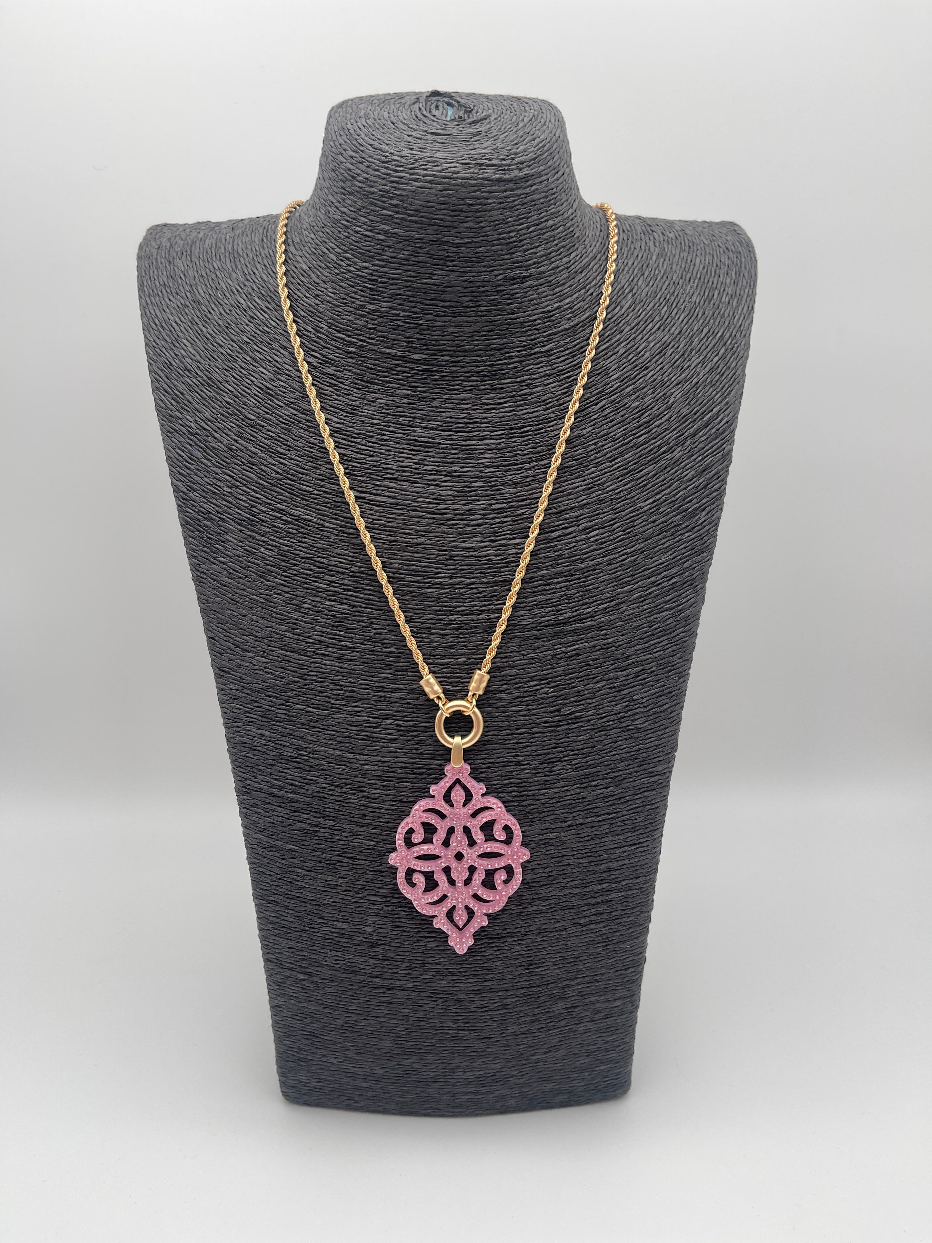 Kette Glitzer Anhänger Gold/Pink