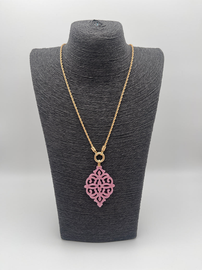 Kette Glitzer Anhänger Gold/Pink