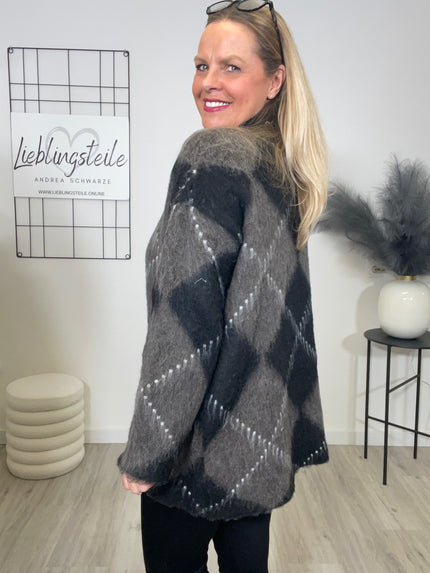 Pullover Stehkragen Raute in Taupe/Schwarz Art. 6643