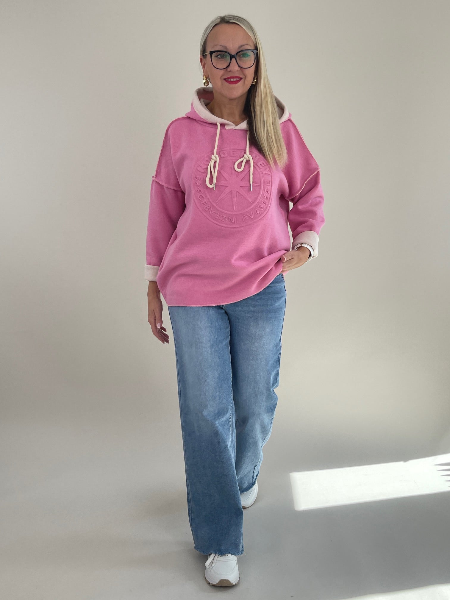 Hoodie Feinstrick 3D Schrift in Candypink