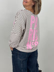 Sweatshirt Streifen mit Print in Mokka/Creme