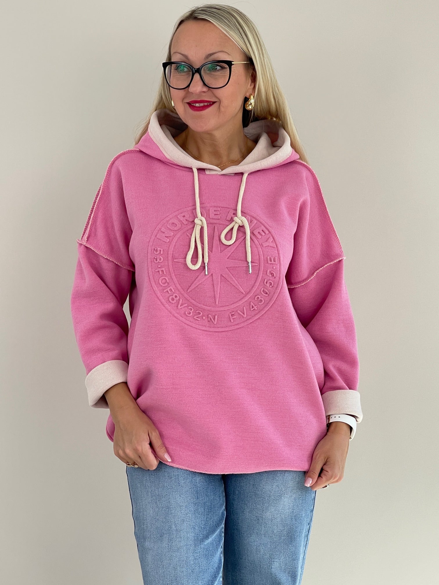 Hoodie Feinstrick 3D Schrift in Candypink