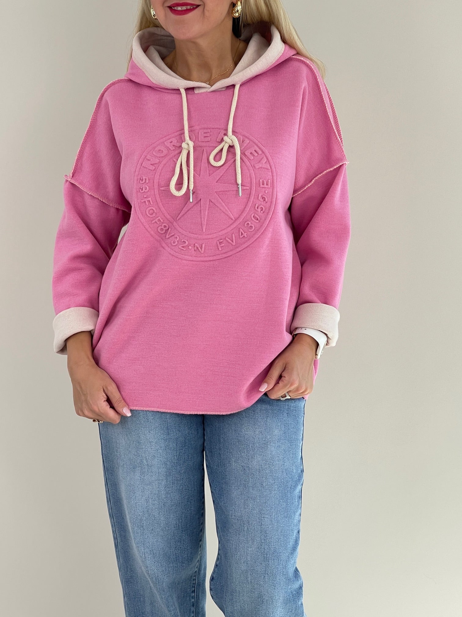 Hoodie Feinstrick 3D Schrift in Candypink