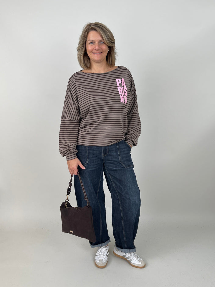 Sweatshirt Streifen mit Print in Mokka/Taupe