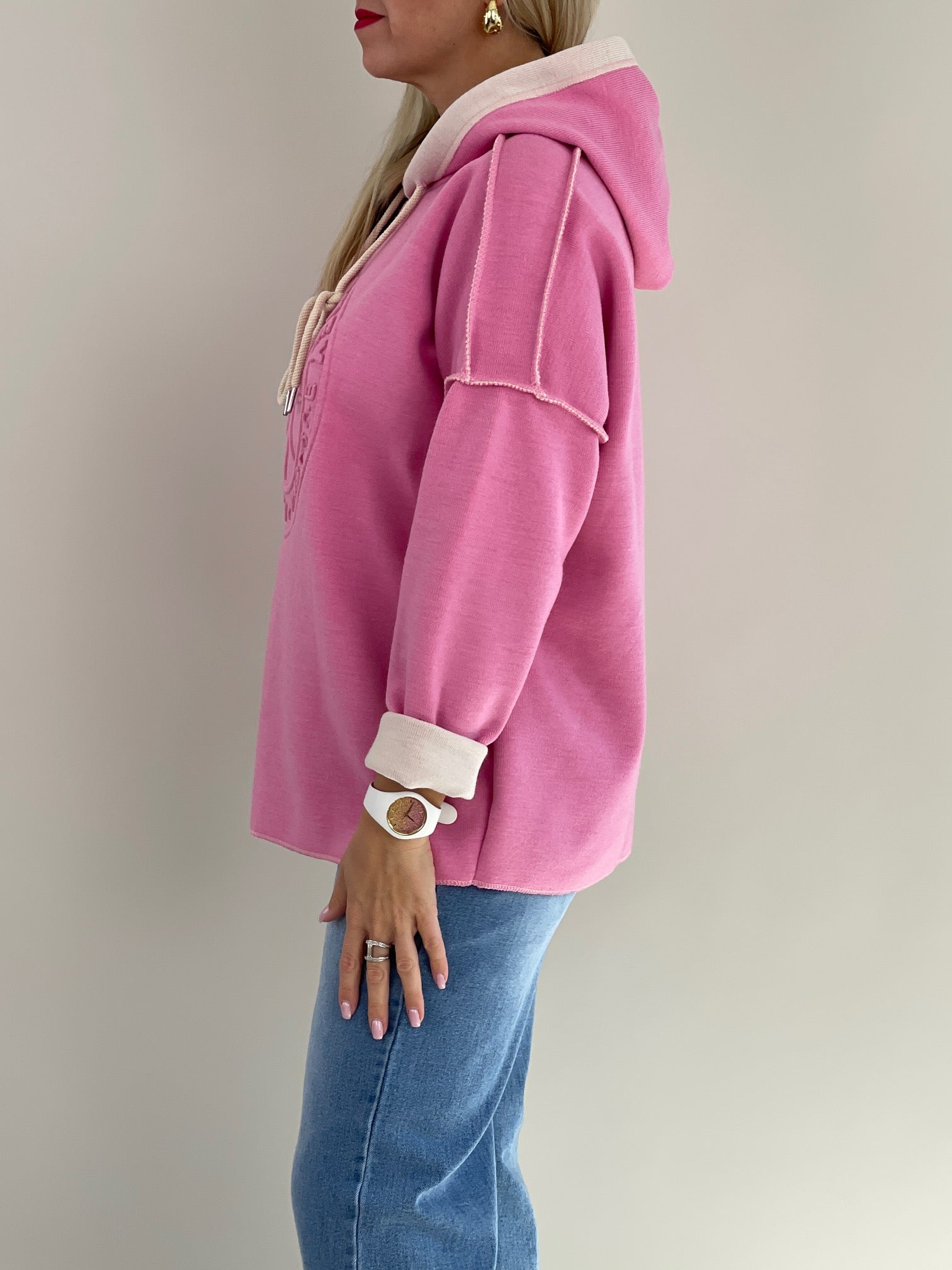 Hoodie Feinstrick 3D Schrift in Candypink