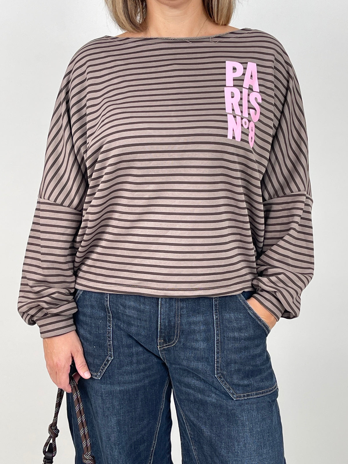 Sweatshirt Streifen mit Print in Mokka/Taupe