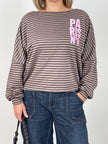 Sweatshirt Streifen mit Print in Mokka/Taupe
