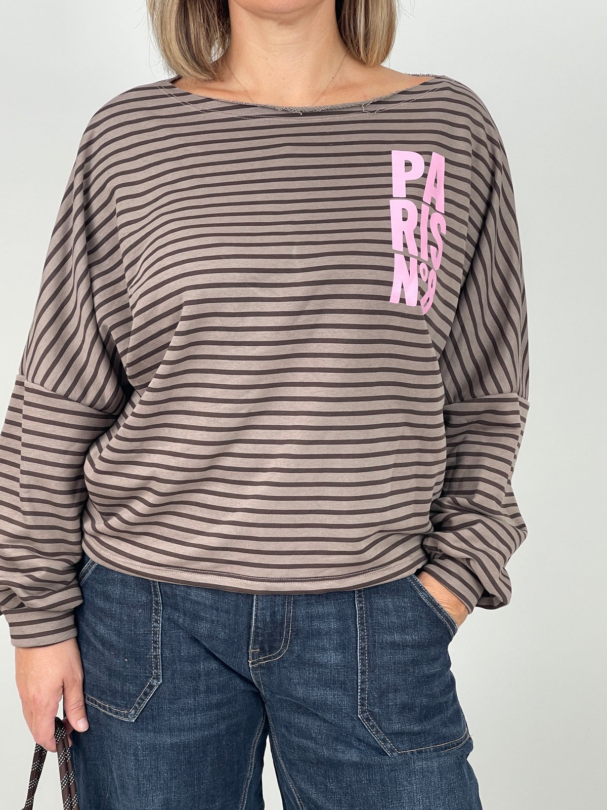 Sweatshirt Streifen mit Print in Mokka/Taupe