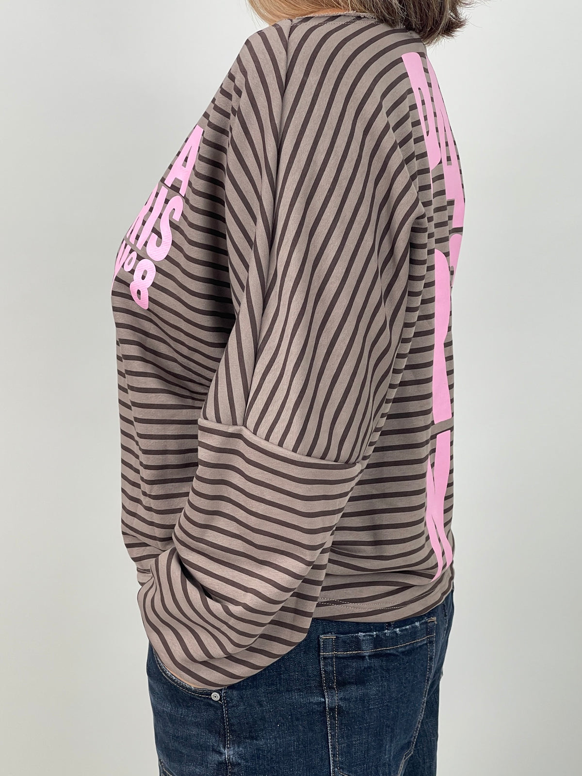 Sweatshirt Streifen mit Print in Mokka/Taupe