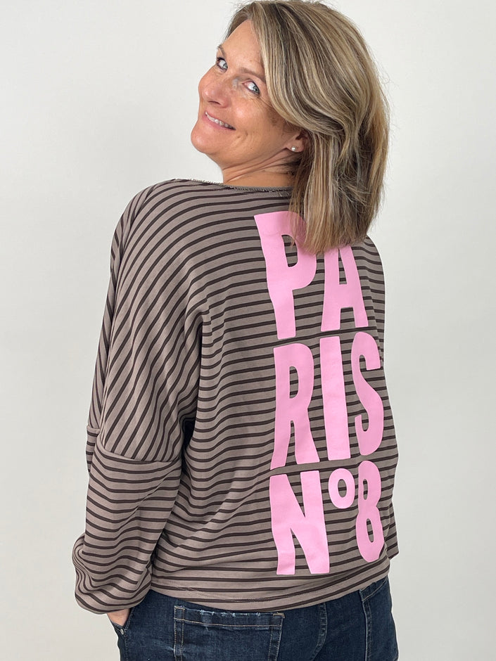 Sweatshirt Streifen mit Print in Mokka/Taupe
