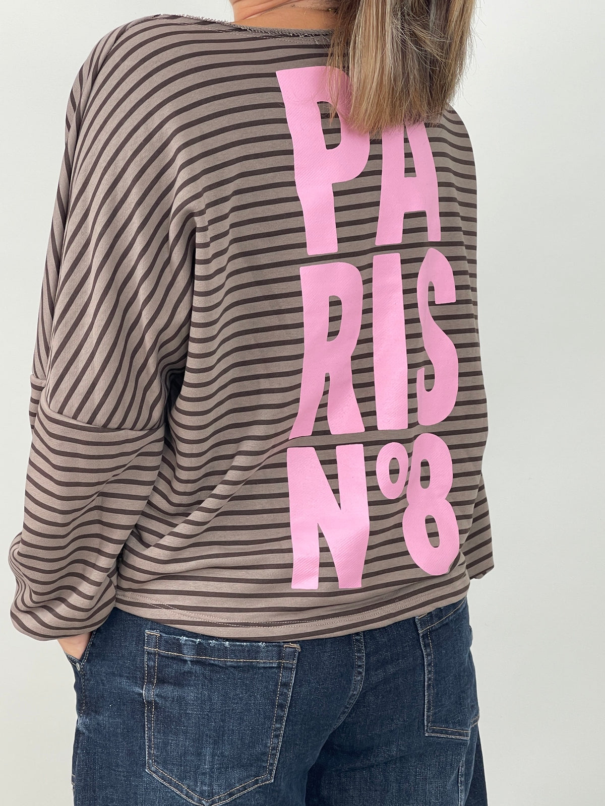 Sweatshirt Streifen mit Print in Mokka/Taupe