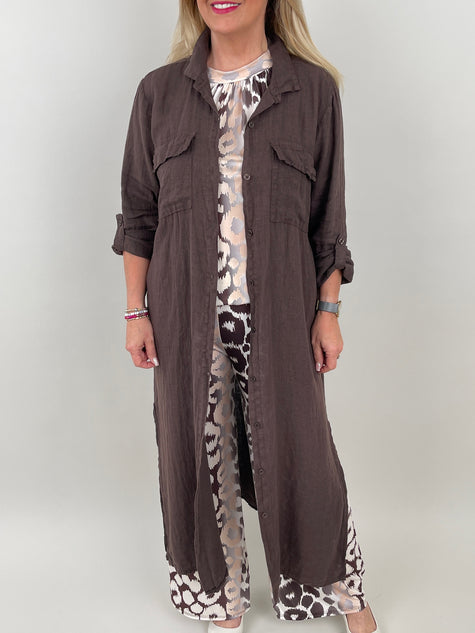 Kleid Maxi Leinen in Mokka Artikel 5956