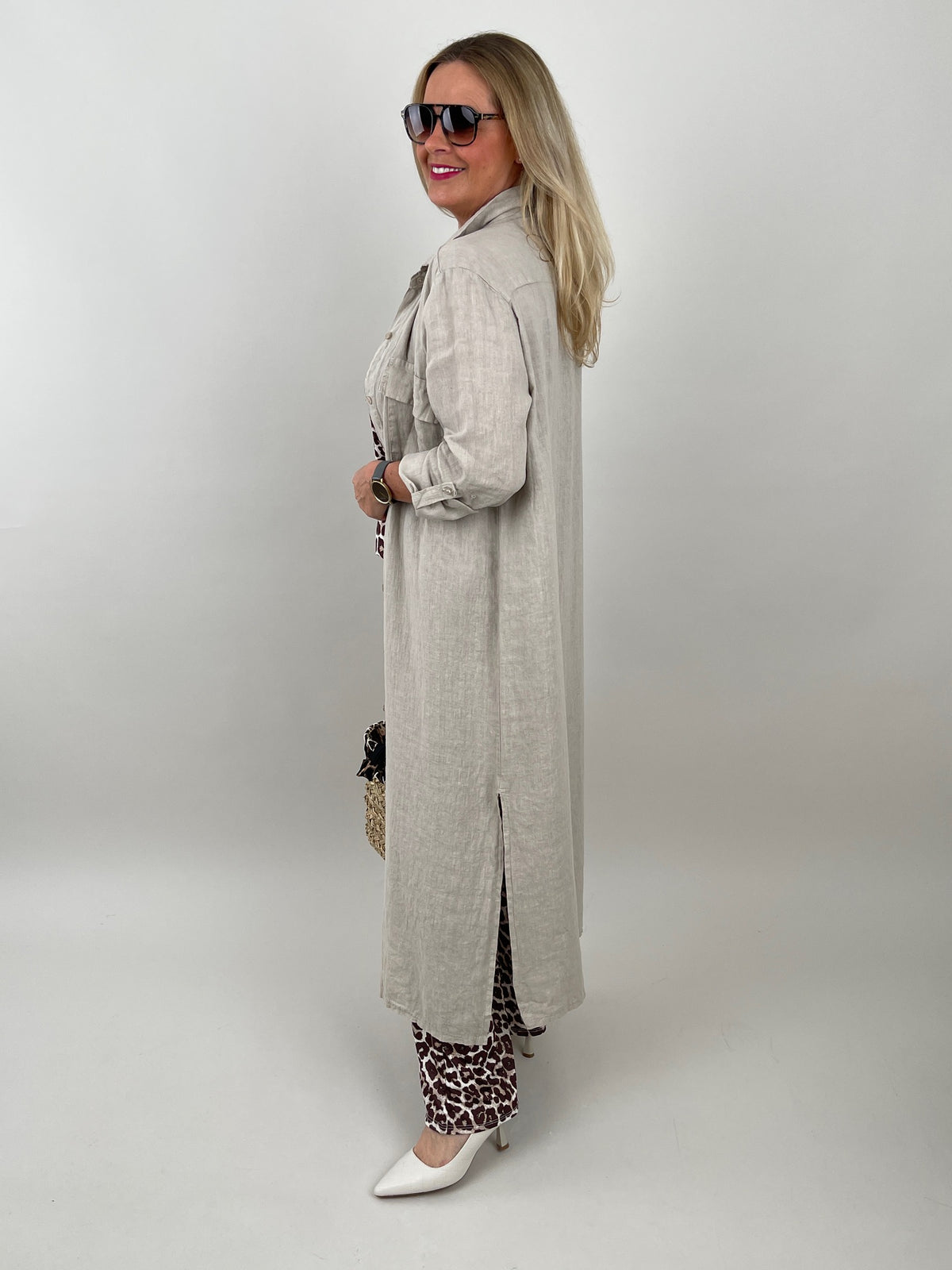 Kleid Maxi Leinen in Beige