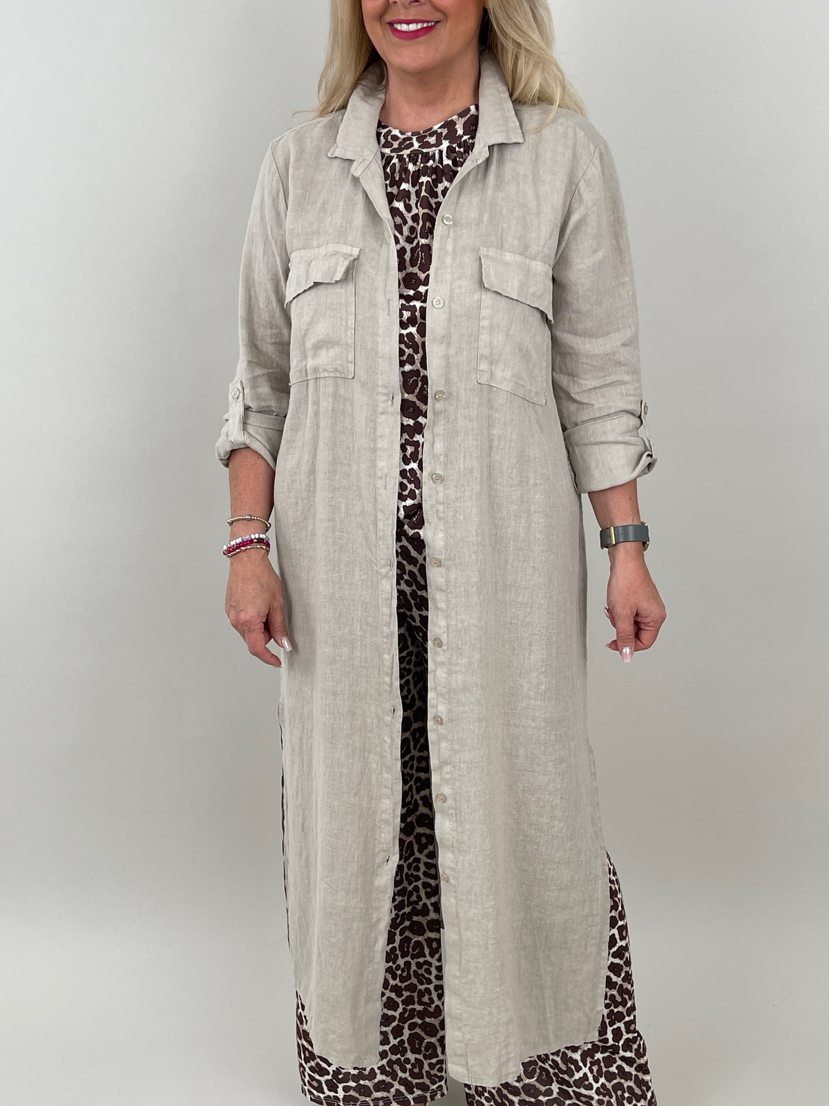 Kleid Maxi Leinen in Beige