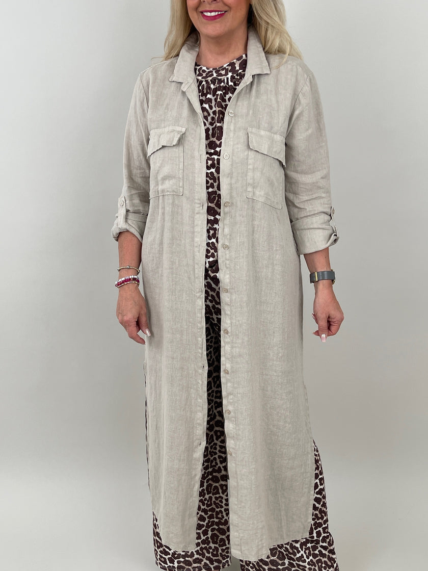 Kleid Maxi Leinen in Beige