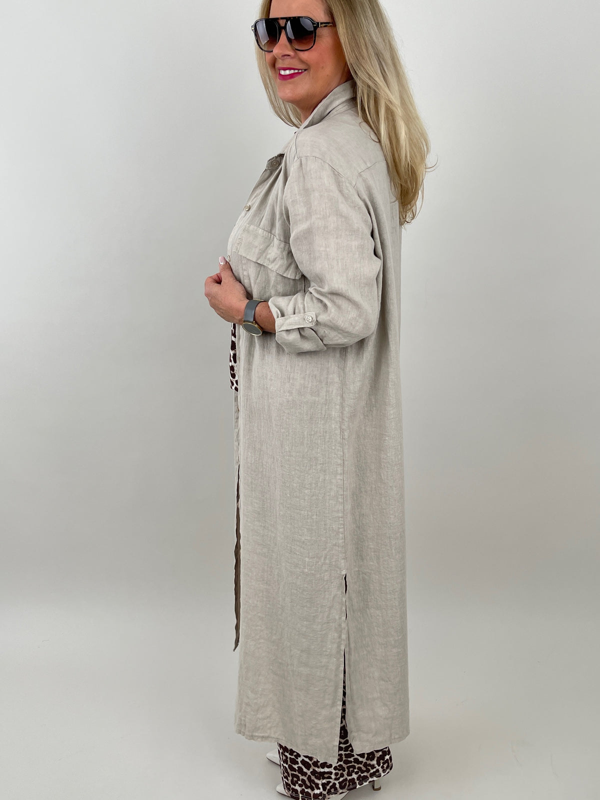 Kleid Maxi Leinen in Beige