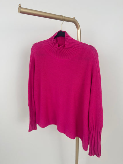 Feinstrickpullover mit Stehkragen in Pink