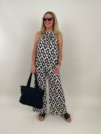 Neckholder Top Kofferstoff Muster in Schwarz/Beige Artikel 5967