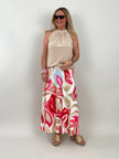Rock Kofferstoff Muster in Beige/Rot/Pink Artikel 5960
