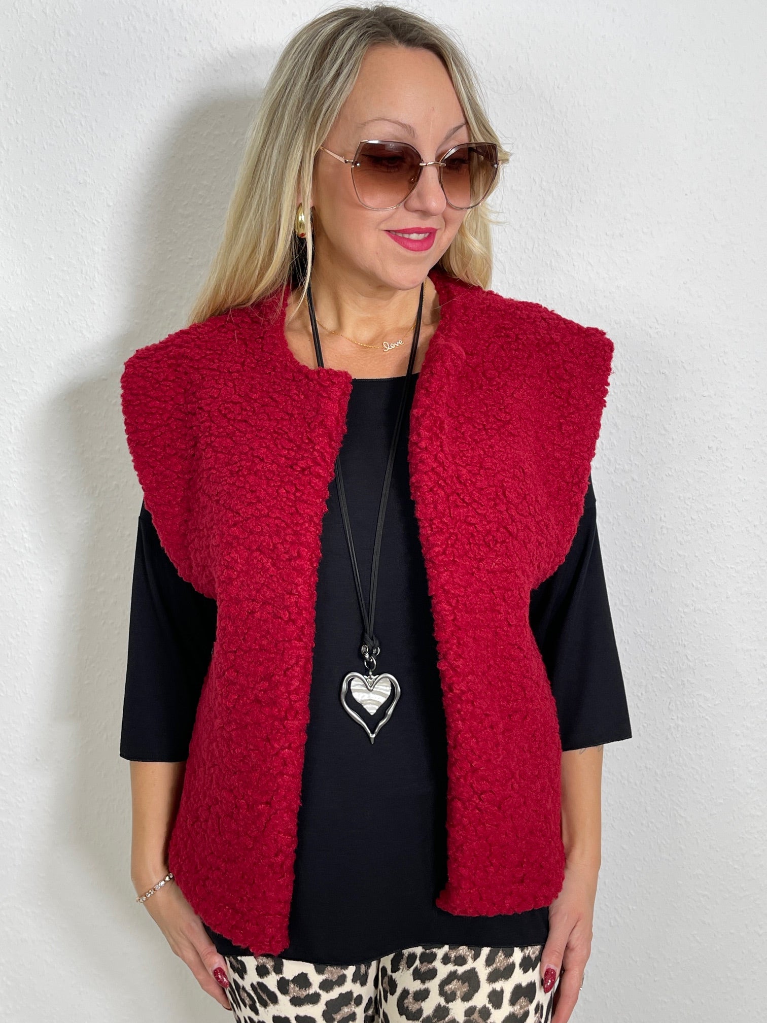 Teddy Weste Oversized in Rot 5433