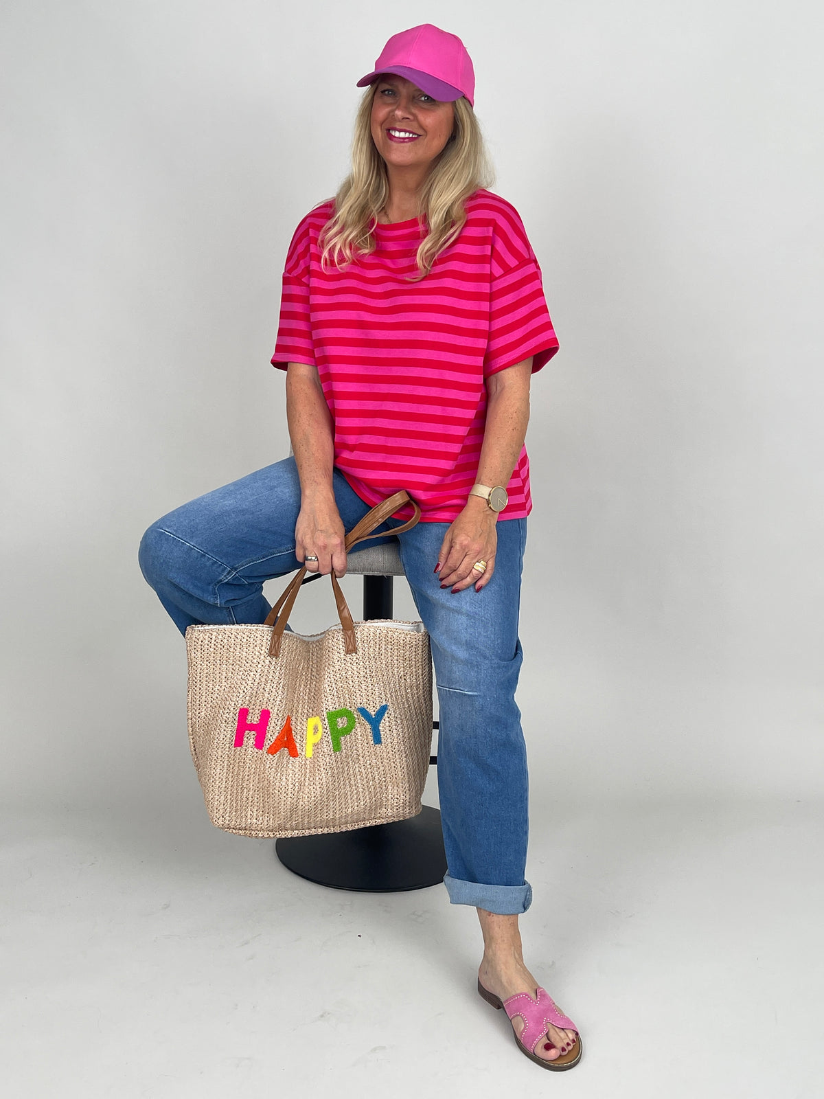 T-Shirt schmale Streifen in Rot/Pink