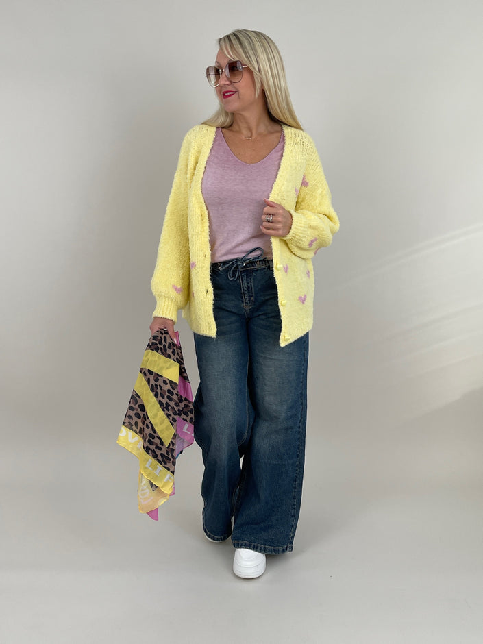 Cardigan Bouclé Herzmuster in Gelb Artikel 6371