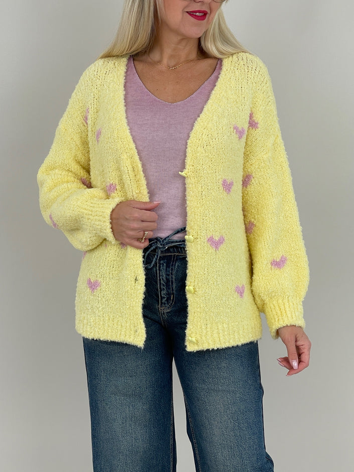 Cardigan Bouclé Herzmuster in Gelb Artikel 6371