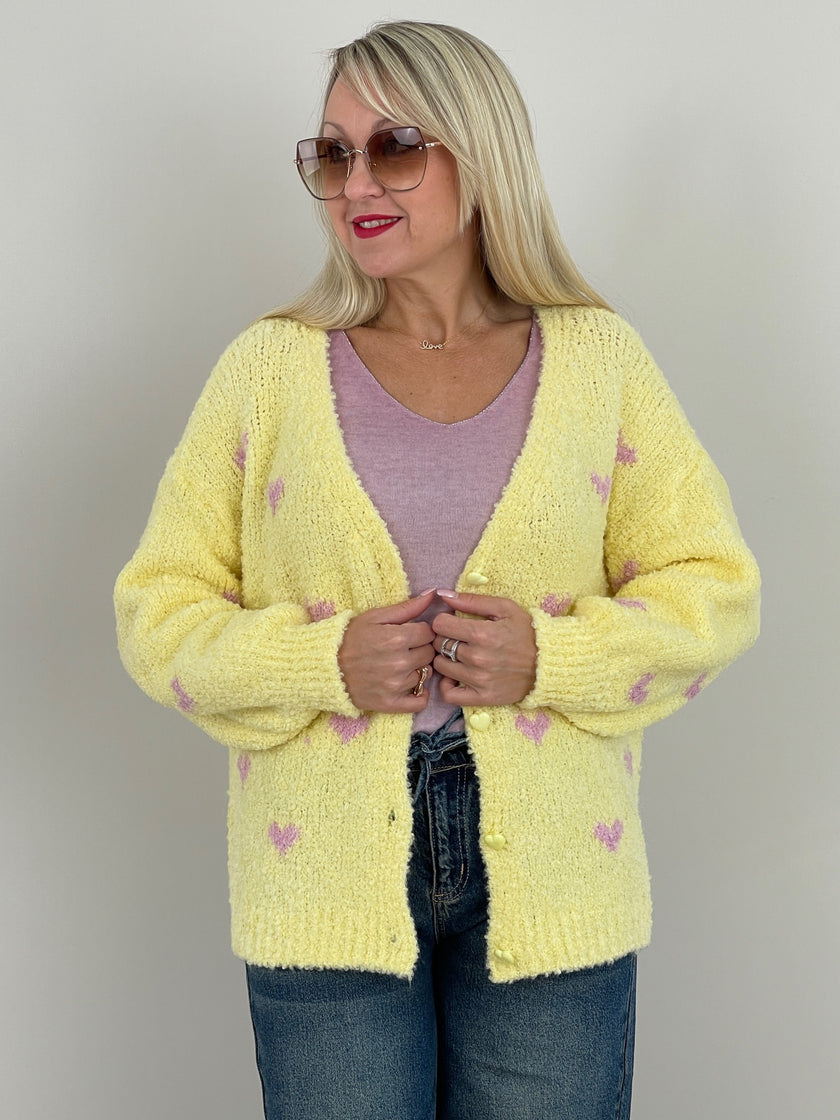 Cardigan Bouclé Herzmuster in Gelb Artikel 6371