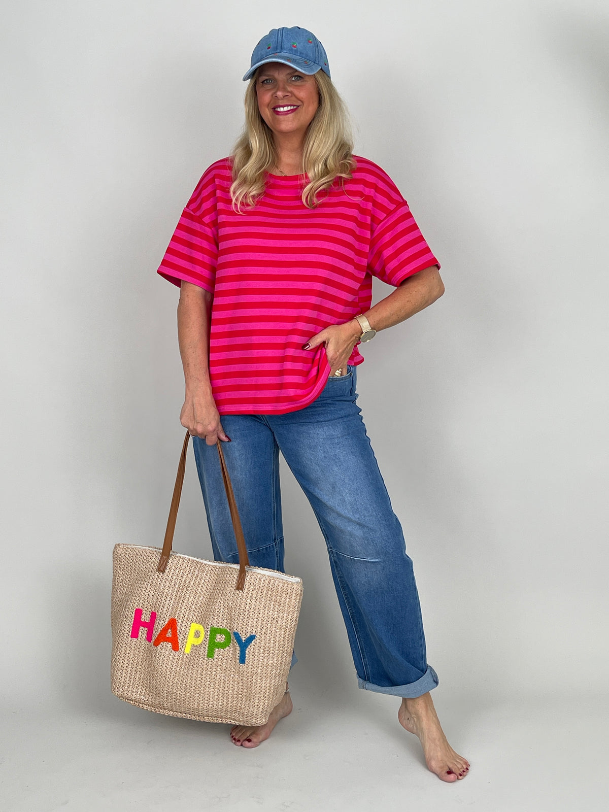 T-Shirt schmale Streifen in Rot/Pink