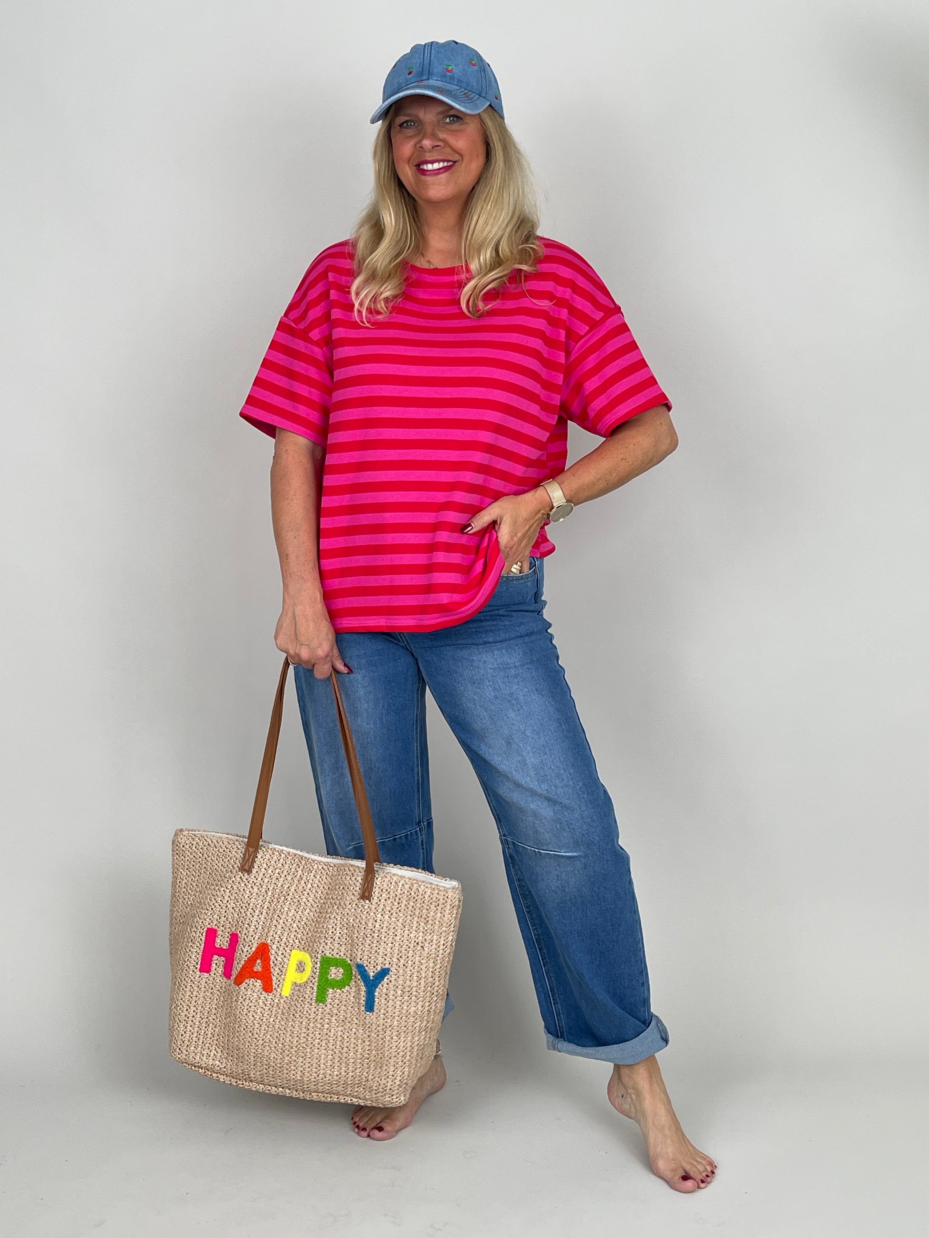 T-Shirt schmale Streifen in Rot/Pink