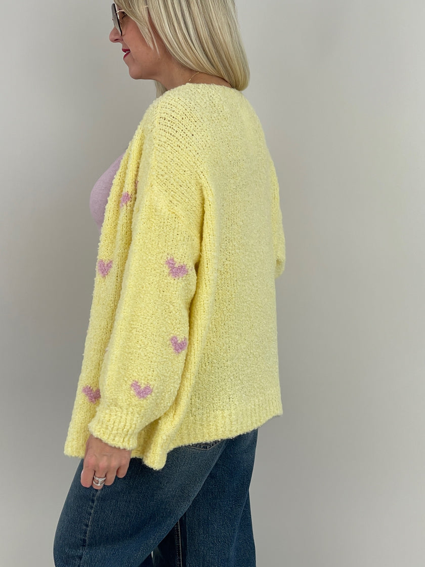 Cardigan Bouclé Herzmuster in Gelb Artikel 6371