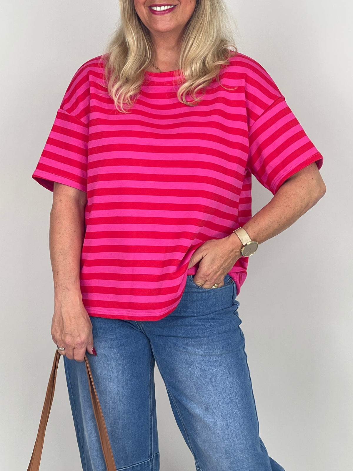 T-Shirt schmale Streifen in Rot/Pink