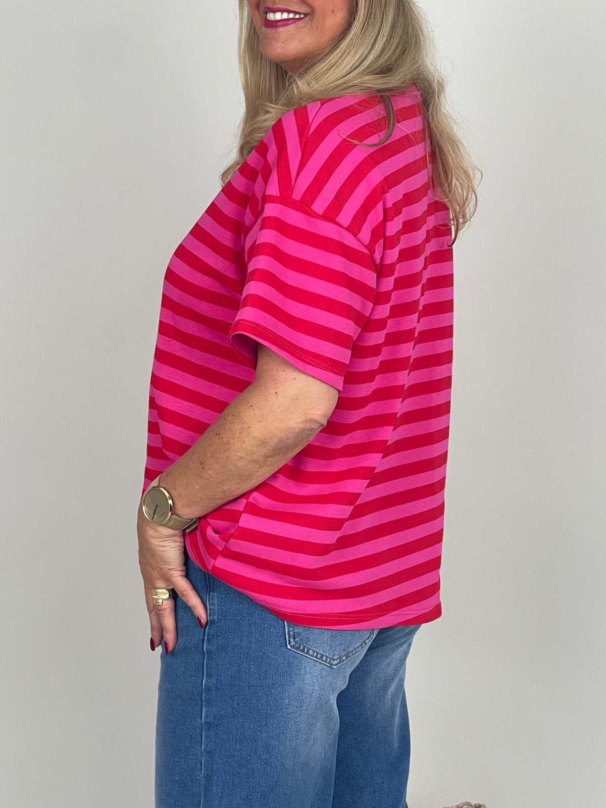 T-Shirt schmale Streifen in Rot/Pink