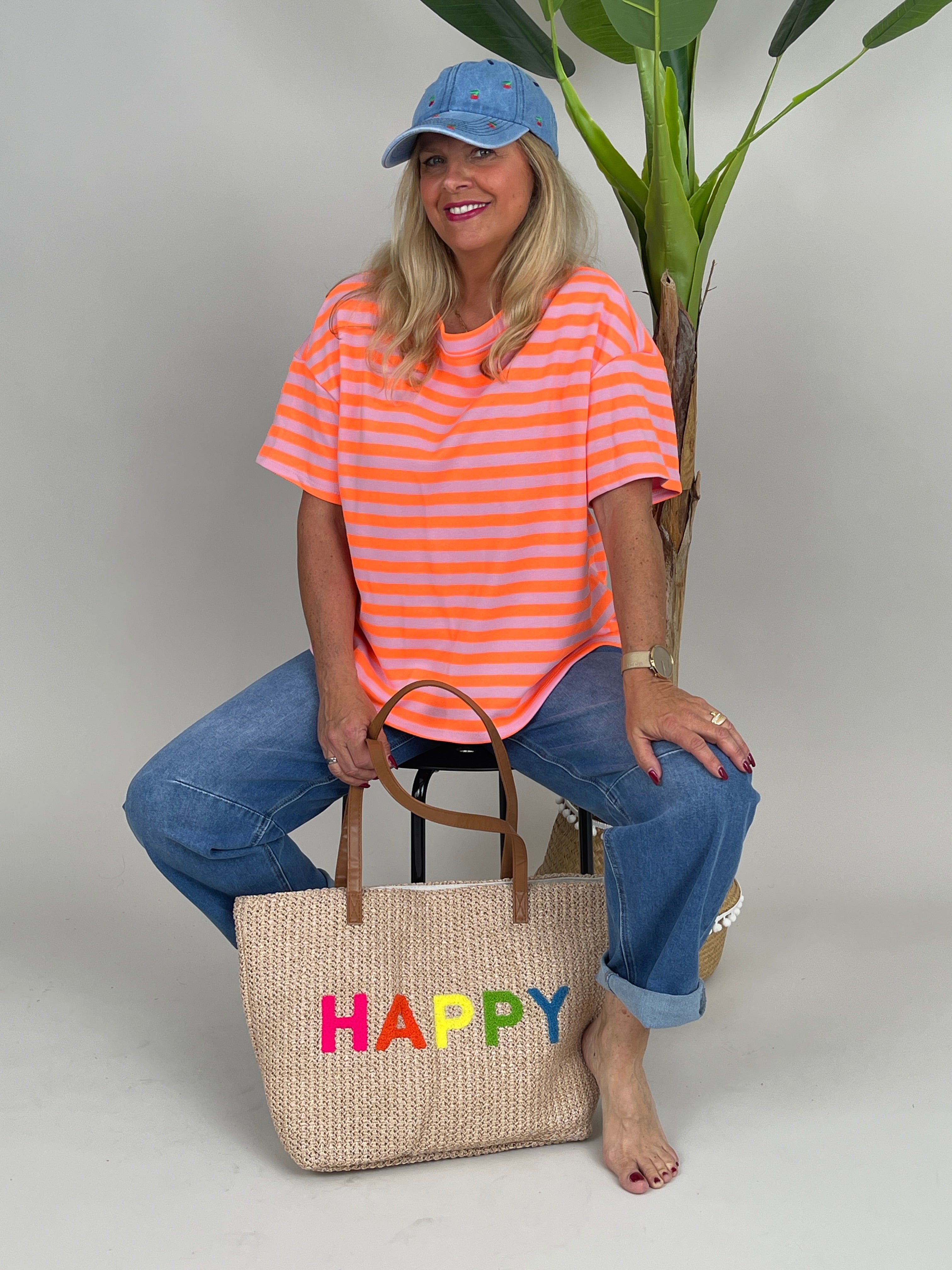 T-Shirt schmale Streifen in Orange/Rosa