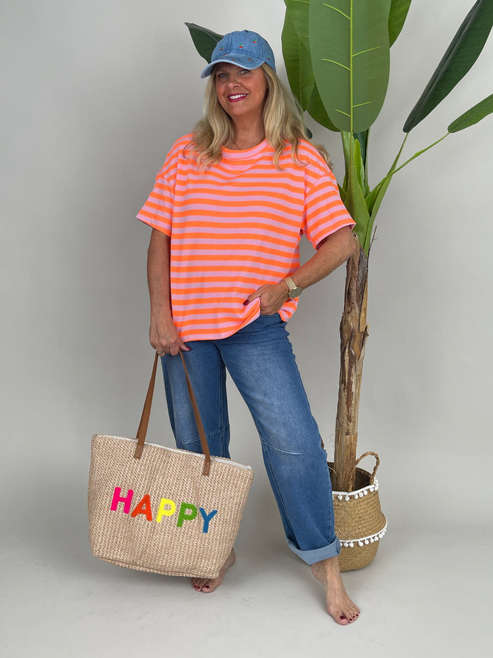 T-Shirt schmale Streifen in Orange/Rosa