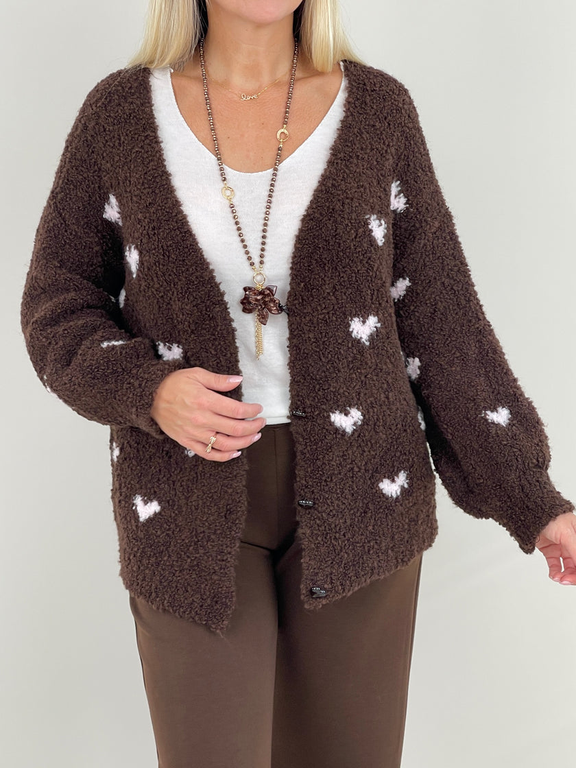 Cardigan Bouclé Herzmuster in Mokka Artikel 6369